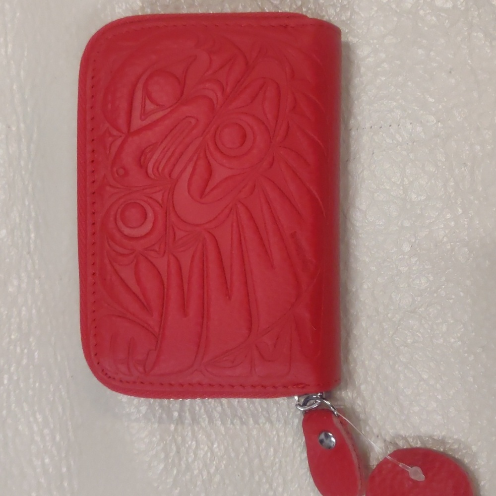 Leather Card Holder with Indigenous Art 'Eagle' by Angela Kimble, Coast Salish